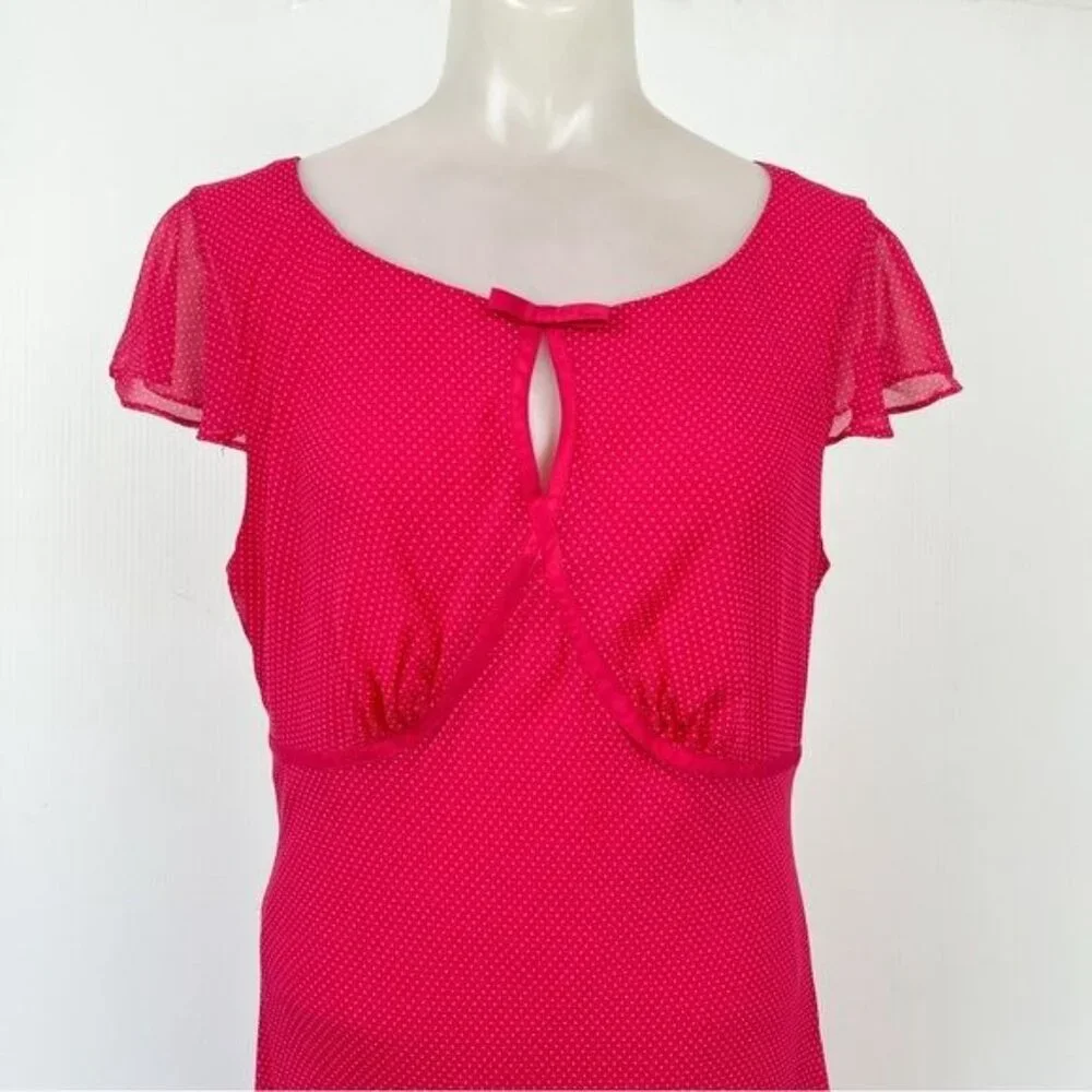 Ann Taylor Pink Vintage Y2K Dress Polka Dot Bow 10